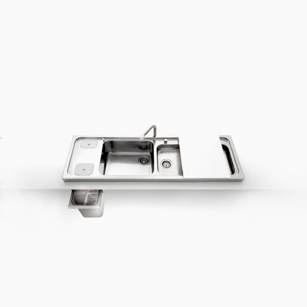 A5-5158/2C1V1V8 Alpes Inox Countertop Sink 158x50cm 2 Stainless Steel Bowls