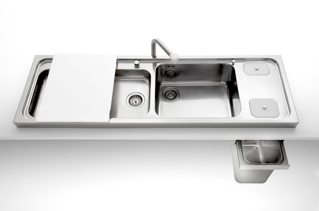 A5-5158/2C1V1V8 Alpes Inox Countertop Sink 158x50cm 2 Stainless Steel Bowls - Image 2