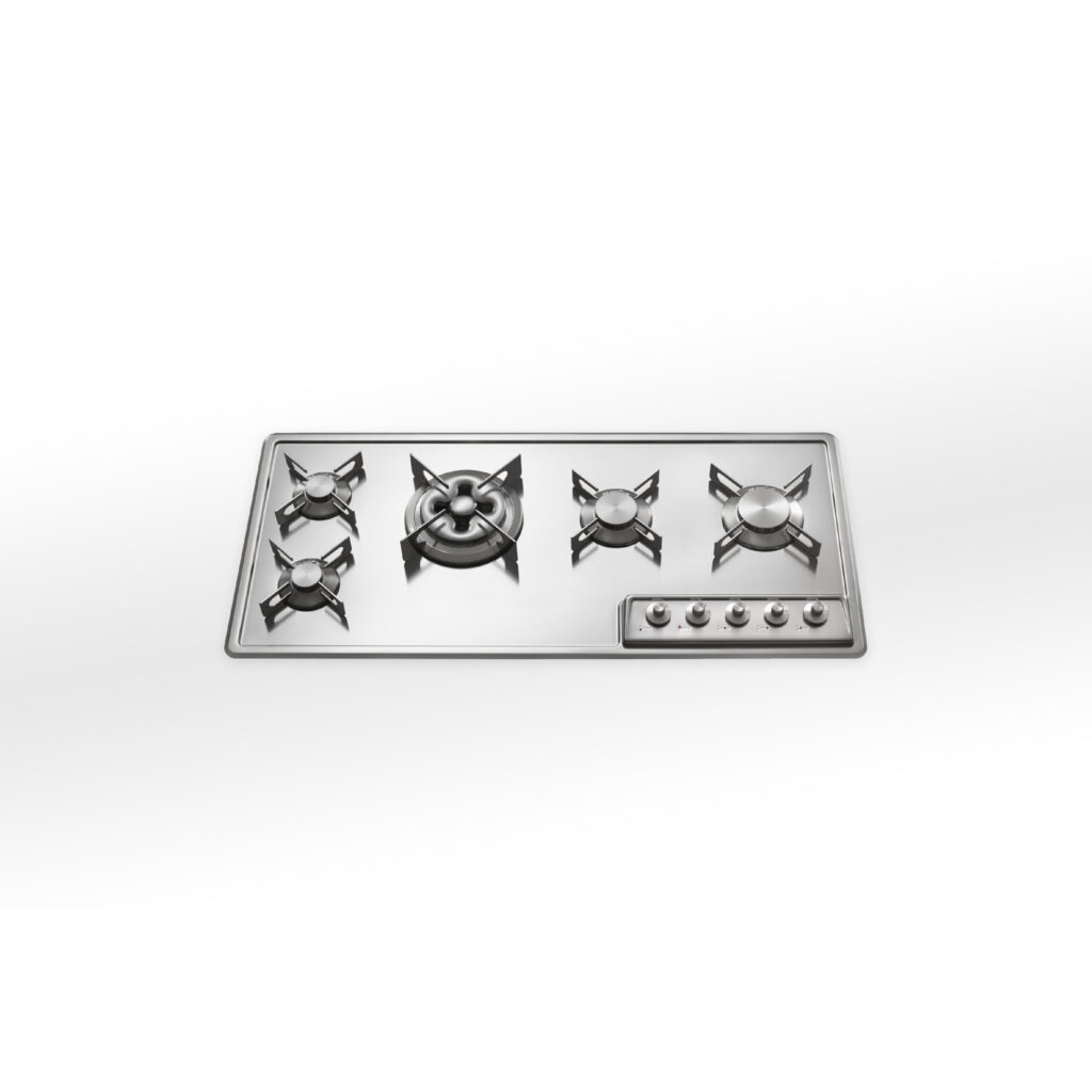 F 499/4GTC Alpes-Inox 5-burner stainless steel hob, 46 cm deep.