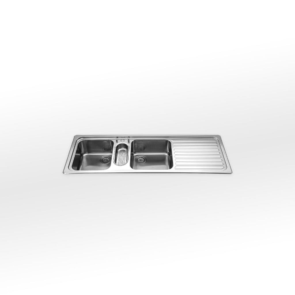 F 5159/2V1B1S Alpes Inox Built-in Sink 159x51cm 2 bowls + drainer in stainless steel - base 100