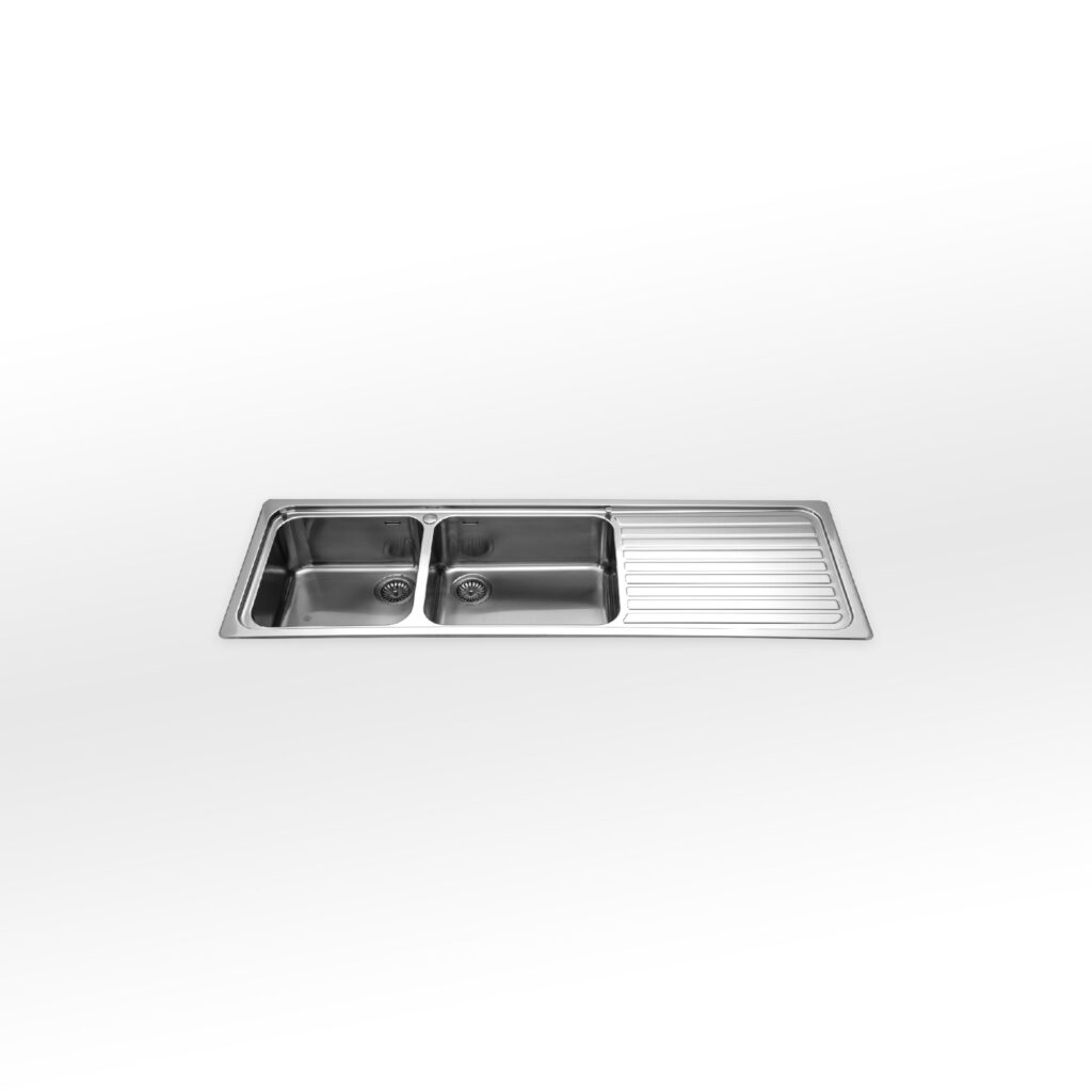 F 5159/2V1S Alpes Inox Built-in sink 159x51cm 2 bowls + drainer in stainless steel - base 100
