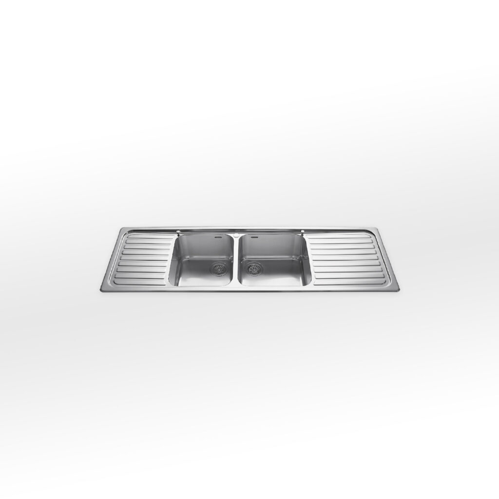 F 5159/2V2S Alpes Inox Built-in Sink 159x51cm 2 bowls and 2 drainers in stainless steel base 90