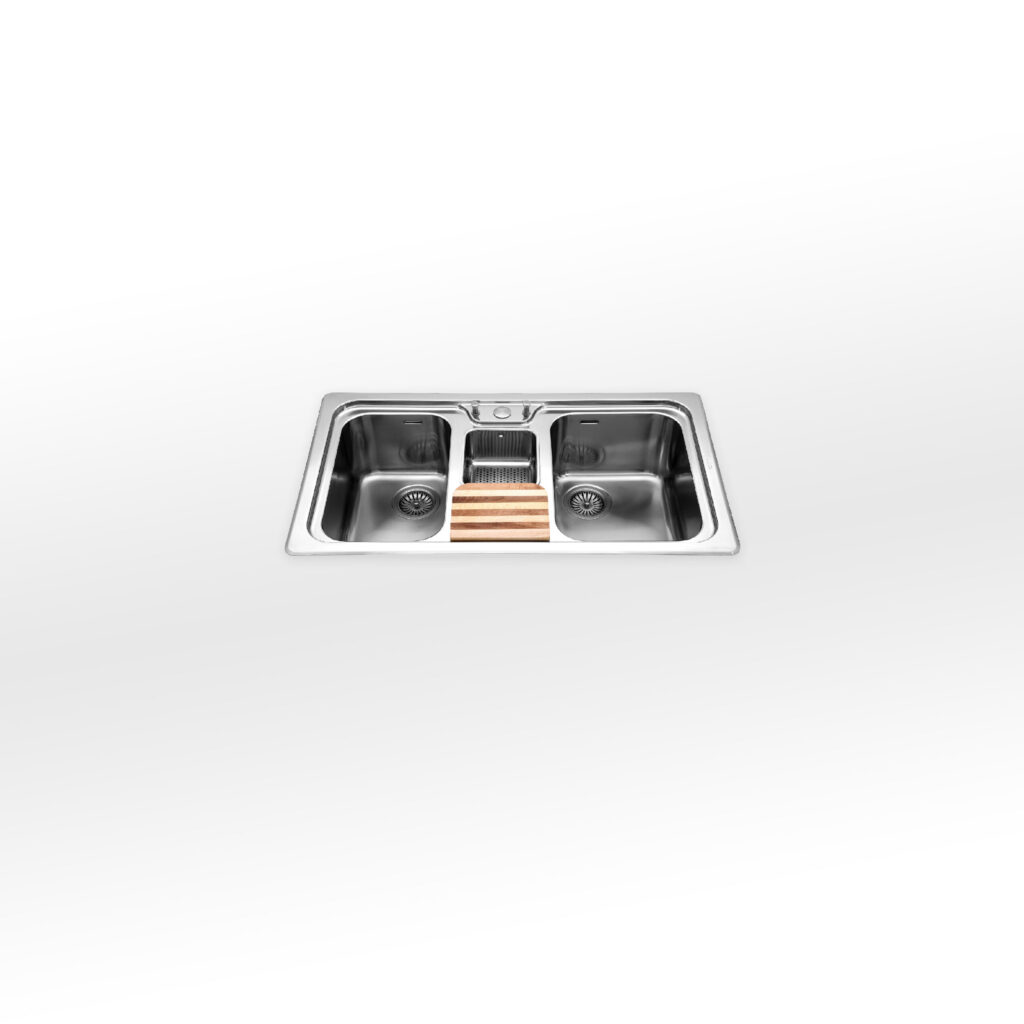 F 589/2V1B-E Alpes Inox Built-in Sink 89x51cm 2 Bowls + Stainless Steel Basin - Base 90