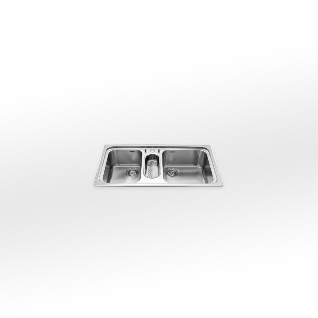 F 599/2V1B Alpes Inox Built-in Sink 99x51cm 2 Bowls + Stainless Steel Basin - Base 100