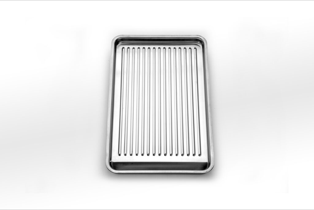 B/PCR Alpes Inox Ribbed cooking plate with sauce collector and triple bottom