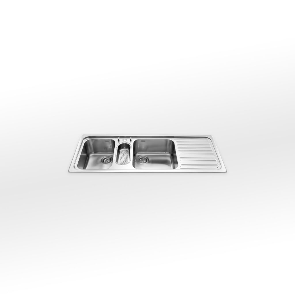 Built-in sink 51×134 cm, with two left or right bowls radius 60, small oval bowl with removable basin and draining board